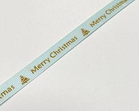 Коледна лента Merry Christmas 5 метра, светло синьо 1см